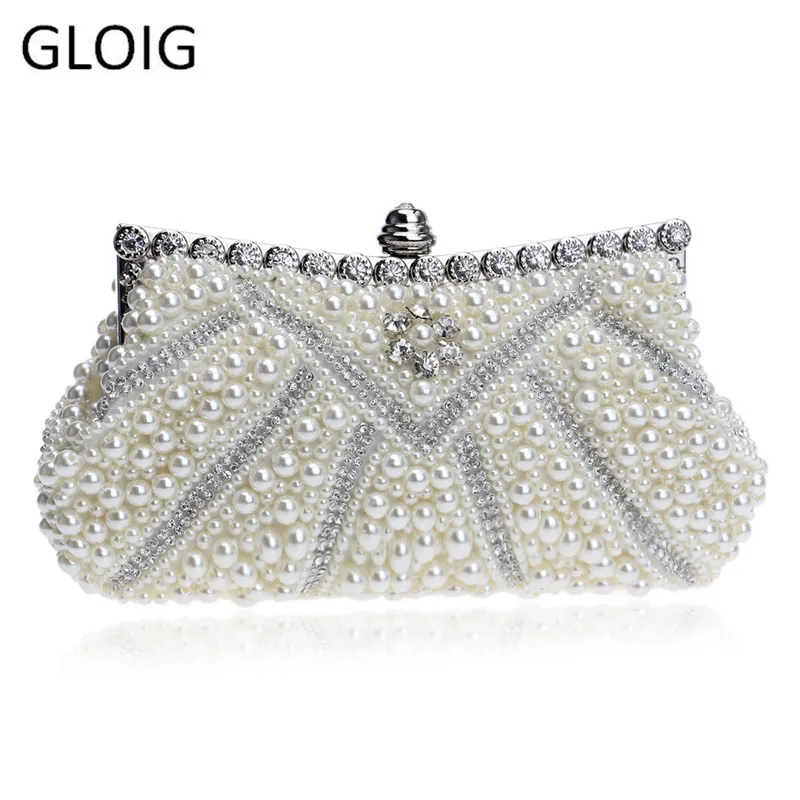 GLOIG Beaded Women Evening Bags Rhinestones Clutches Handbags With Chain For Wedding Bridal Clutches Evening Dress Bag 220211