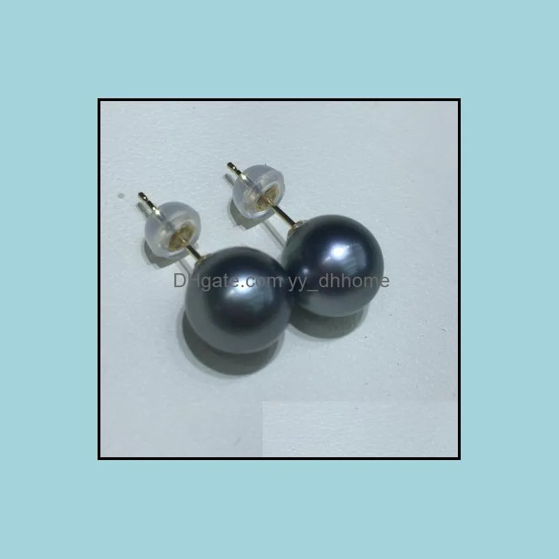 wholesale 10-11mm Tahitian natural black pearl earrings 14k gold clasp