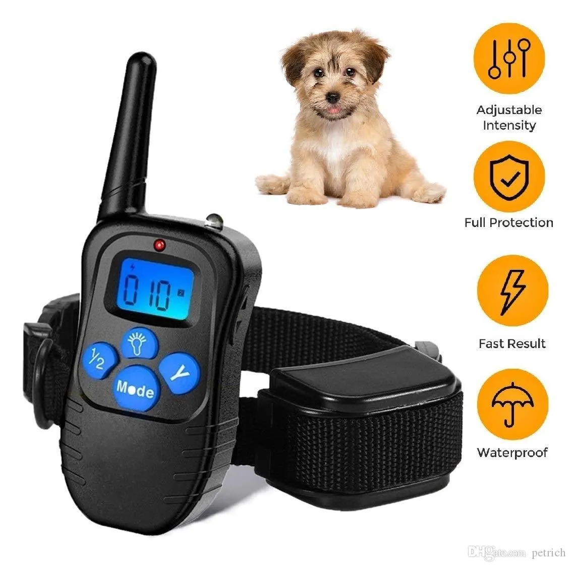 Collare di addestramento per cani Dispositivo di addestramento remoto ricaricabile completamente impermeabile con vibrazione, tono e display LCD retroilluminato