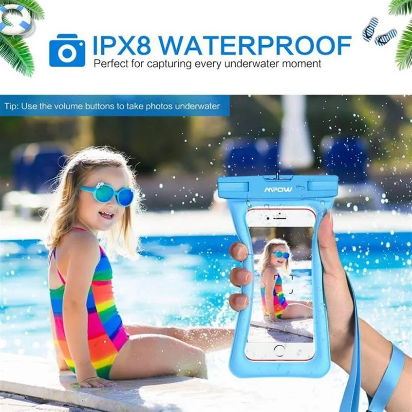 US-Lager 2 Packung Floatable Wasserdichte Hüllen Trockensack Mobiltelefonbeutel für iPhone X / 8/8 Plus / 7/7 Plus Google Pixel LG Samsung Galaxy und A28 A50