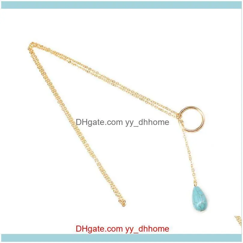 Fashion Turquoise Circle Necklace For Women Simple Handmade Alloy Ladies Summer And Autumn Outing Beach Accessories Pendant Necklaces