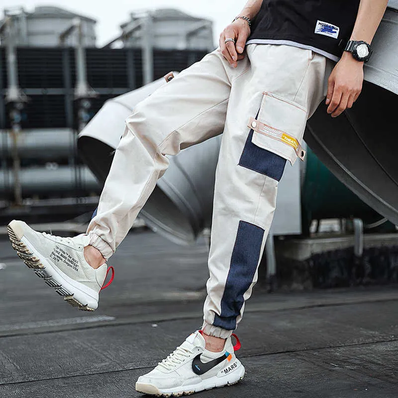 2021 Hip Hop Cargo Spodnie Kieszenie Mężczyźni Streetwear Harajuku Joggers Spodnie Hiphop Swag Ribbion Harem Spodnie Moda Casual Spodnie X0723