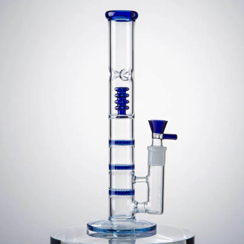 12 인치 hookahs 트리플 퍼크 유리 봉 스트레이트 튜브 Birdcage Percolator 물 파이프 Big Bongs 18mm 공동 오일 DAB 조작 그릇