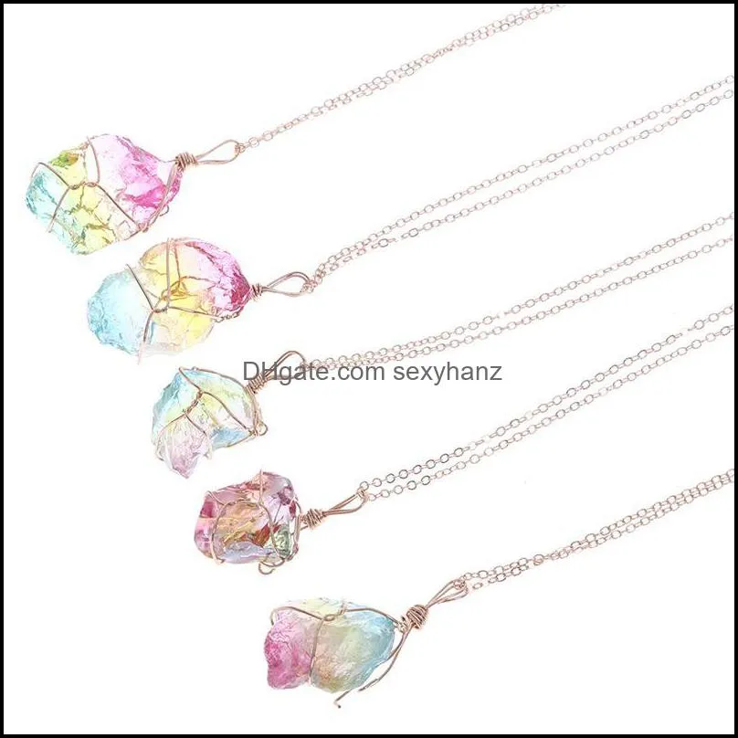 Pendant Necklaces Natural Rainbow Stone Necklace Magnetic Crystal Chakra Rock Chain Quartz Jewelry Yoga Exercise For Family Party Gift