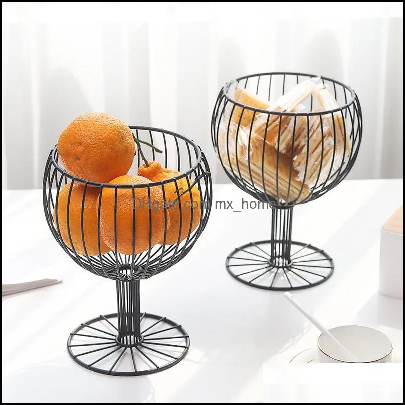 Storage Baskets Nordic Creative Wrought Iron Wine Glass Shape Fruit Basket Drain Multi-function Simple Household Decoration