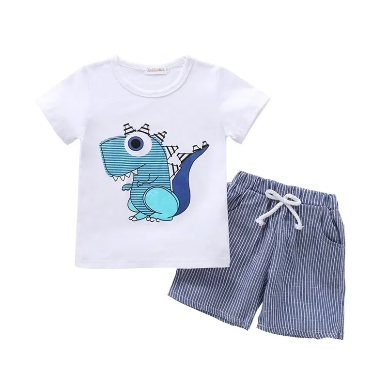 Peuter Baby Boy Outfit Children's Set Cartoon Dragon Print Leuke Zomer T-shirt + Shorts Suits 210326