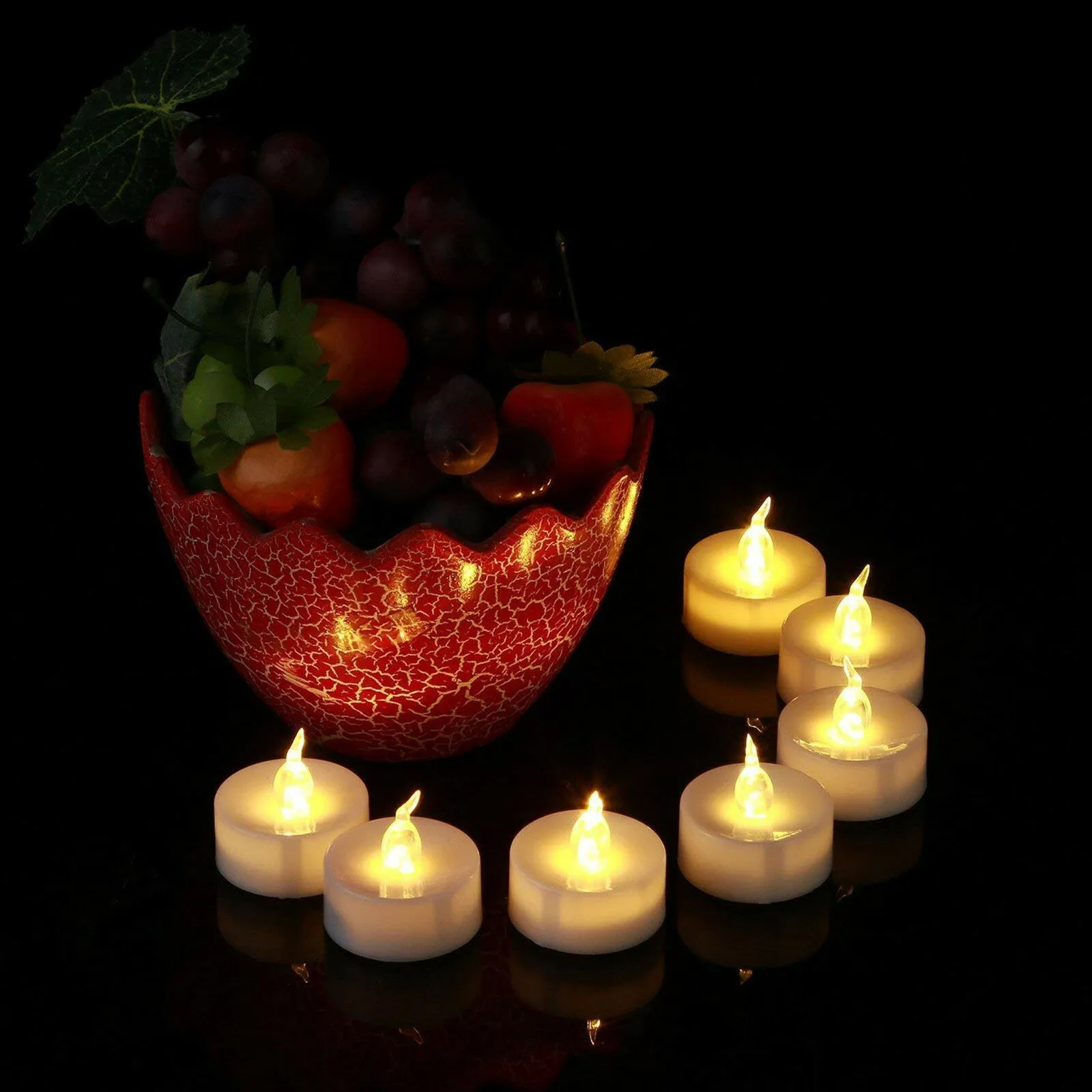 LED 차 조명 배터리 작동 화염이없는 봉헌 담가 촛불 깜박이는 전구 조명 작은 전기 가짜 티 양초 웨딩 테이블 선물 로맨틱 한 현실적
