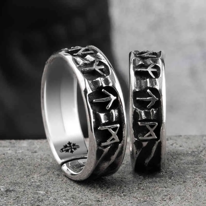 Handgefertigter originaler Wikinger-Ring aus S925-Sterlingsilber mit Rune und Holzbox als Geschenk für Männer oder Frauen