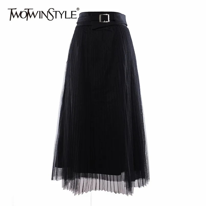 Jupe plissée noire pour femmes taille haute ceintures décontracté bureau dame Style jupes femme mode vêtements 210521
