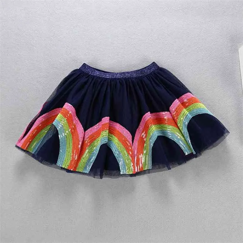 Embroidery Baby Girls Sequins Skirt Rainbow Cotton Sequin Cute Rabbit Princess Kid Clothes Tutu Tulle Pink 210521
