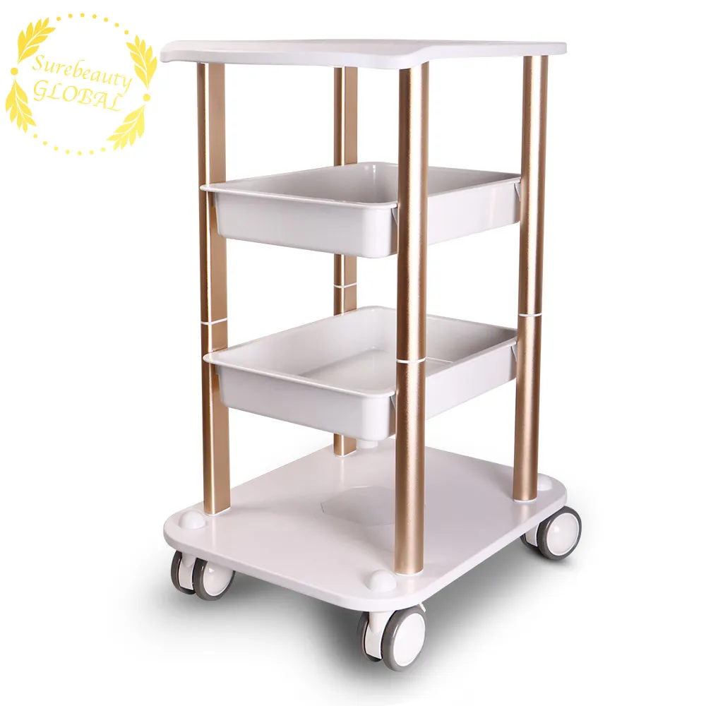 Salon Meubel Trolley Spa Styling Voetstuk Rollend Winkelwagen Twee Plank ABS Aluminium Amerikaanse voorraad in Beauty Center