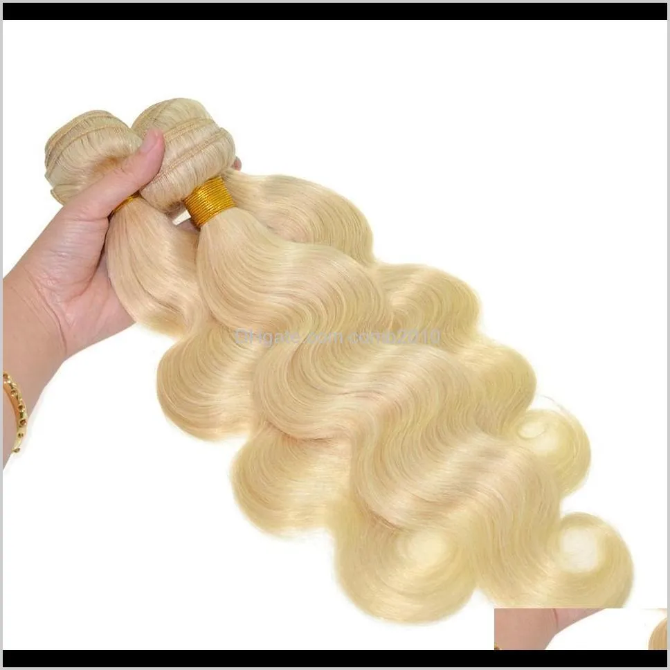 brazilian body wave human hair weaves 613 blonde two tone color full head 3pcs/lot double wefts remy hair extensions
