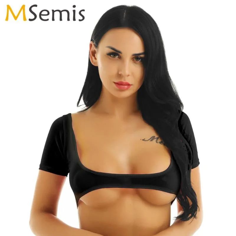 Soutien-gorge Ensembles Femmes Sexy Sheer Mesh Été Mini T-Shirt Tops À Manches Courtes Ouvert Poitrine Crop Top Club Voir À Travers Les Réservoirs De Danse Pole Street316z