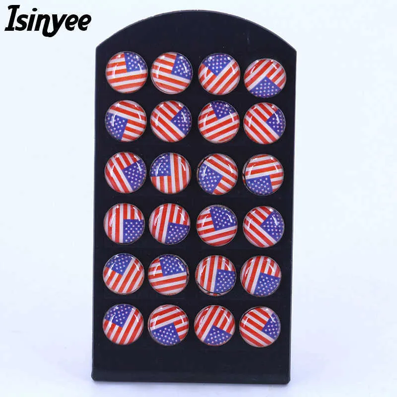 Isinyee 12 Pairs/set Fashion Uk Usa American Flag Stud Earrings Sets Small Round Enamel Earrings Jewelry for Women Girls Kids Q0709