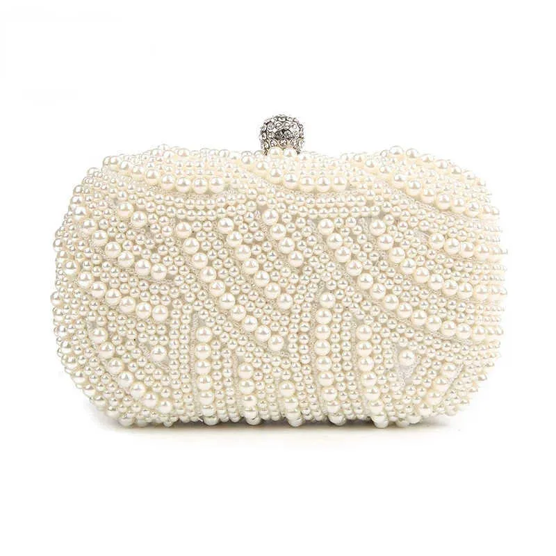 Pearl Clutch Bags Kvinnor handväska damer vit handväskor kvällspåse för fest bröllop svart axelväska Bolsa Feminina 211021