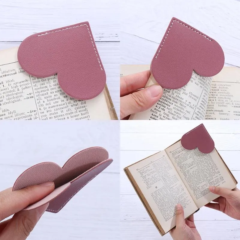 Bookmark 1pc Mini Vintage Candy Color Leather Love Heart Boek Pagina Clip Corner Protective Cover Marker