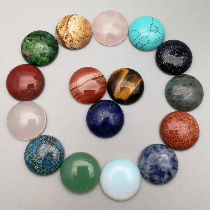 Cabochon rond en pierre naturelle de 20mm, perles en vrac, opale, Quartz Rose, turquoise, patch visage pour la guérison Reiki, collier, bague, boucles d'oreilles, fabrication de bijoux