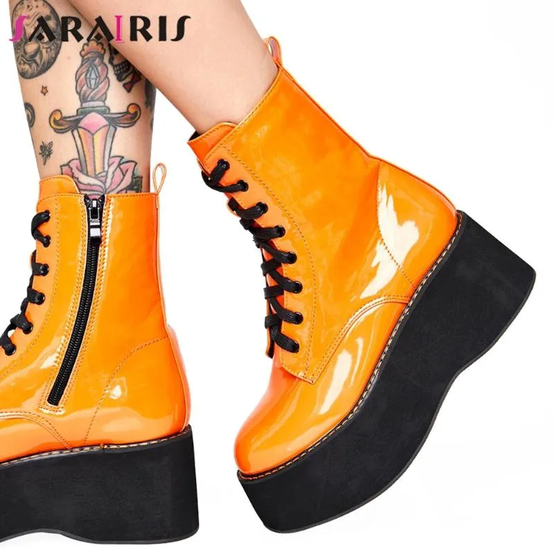 Boots Plus Size 33-44 Female 2021 Fashion Street Ankle Women Platform Chunky High Heels Zip Shoes Woman