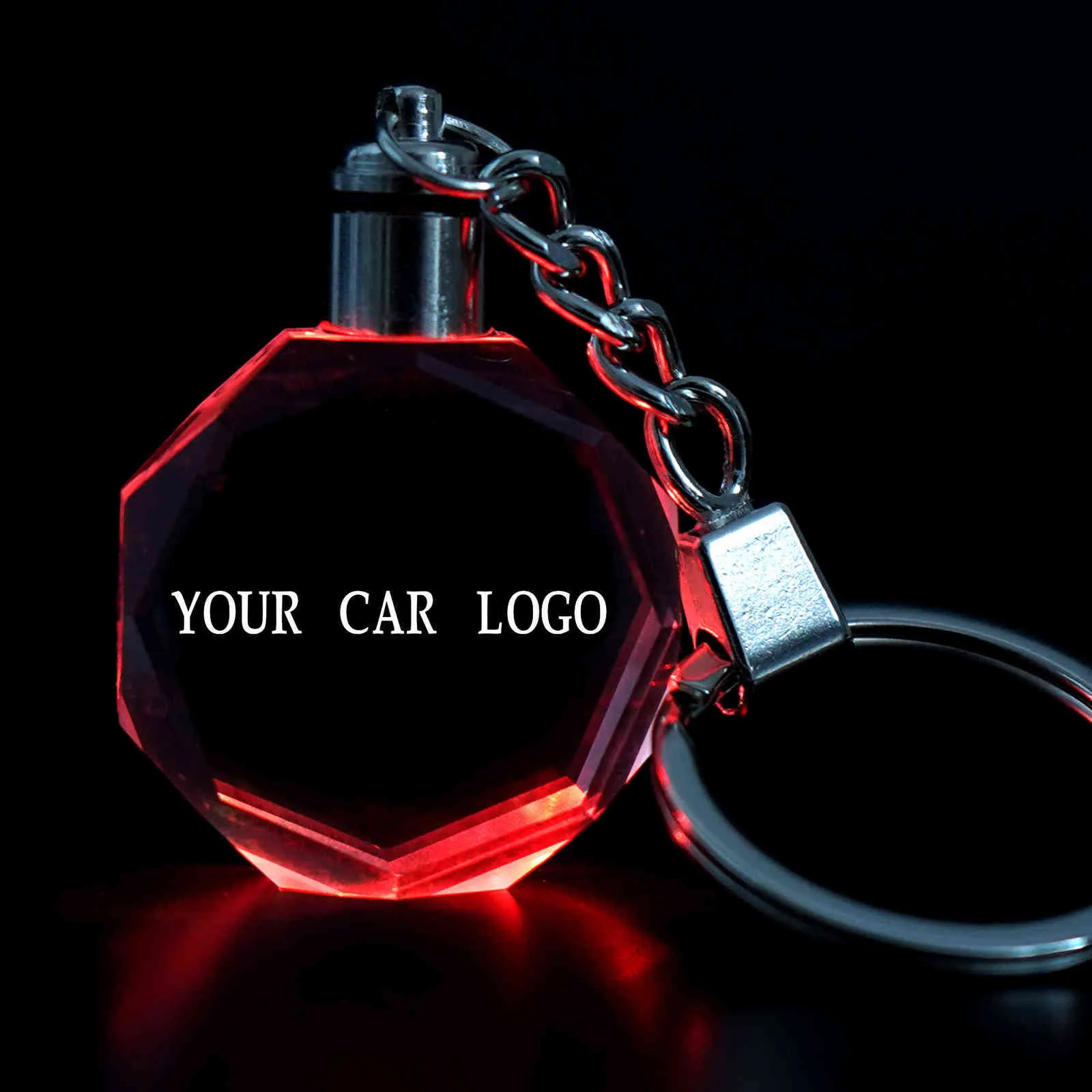 Colors LED K9 Crystal Key Chain Car Polygon Transparent Luminous Husband Gifts key ring H1126