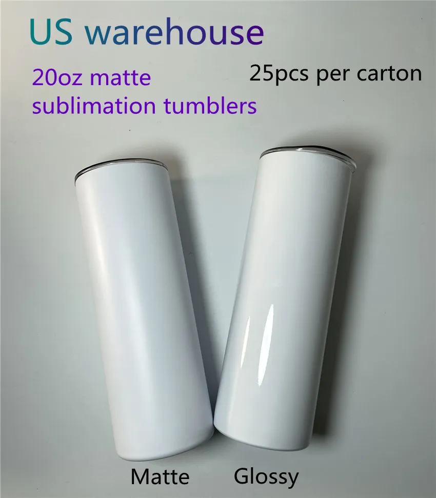 US Warehouse 20oz Matte Sublimatie rechte tuimelaars Spaties roestvrijstalen autocup tumbler reismokken witte water fles dubbele wand vacuüm geïsoleerde cups b6