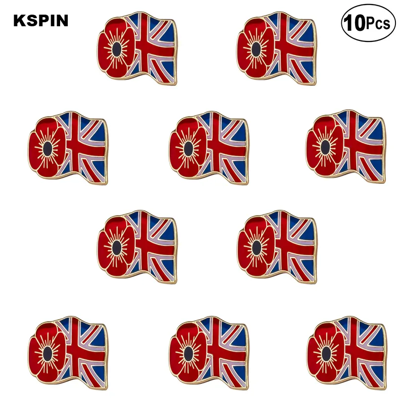 Reino Unido Poppy Flor Flor Pin Flag Badge Broche Pins 10pcs muito