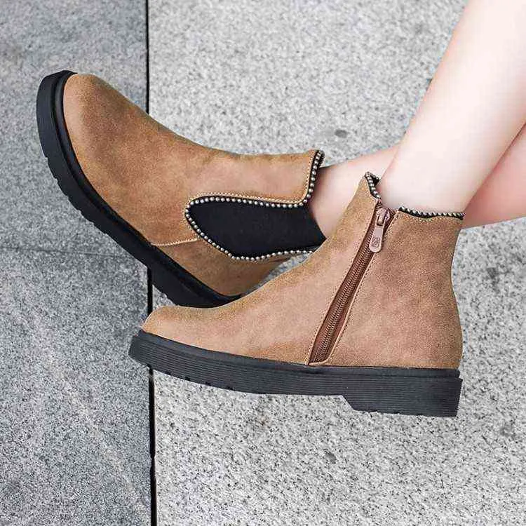 Boot Women Ankle Boots Ladies Shoes Winter New Black Brown Suede Low Heels Round Toe Zip Chelsea Kvinnlig plattform Punk 1211