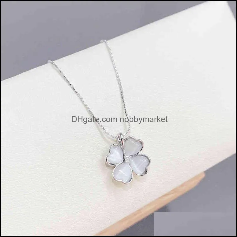 2021 net red 14K cat`s eye exquisite clover pendant simple temperament female clavicle Chain Gift Necklace