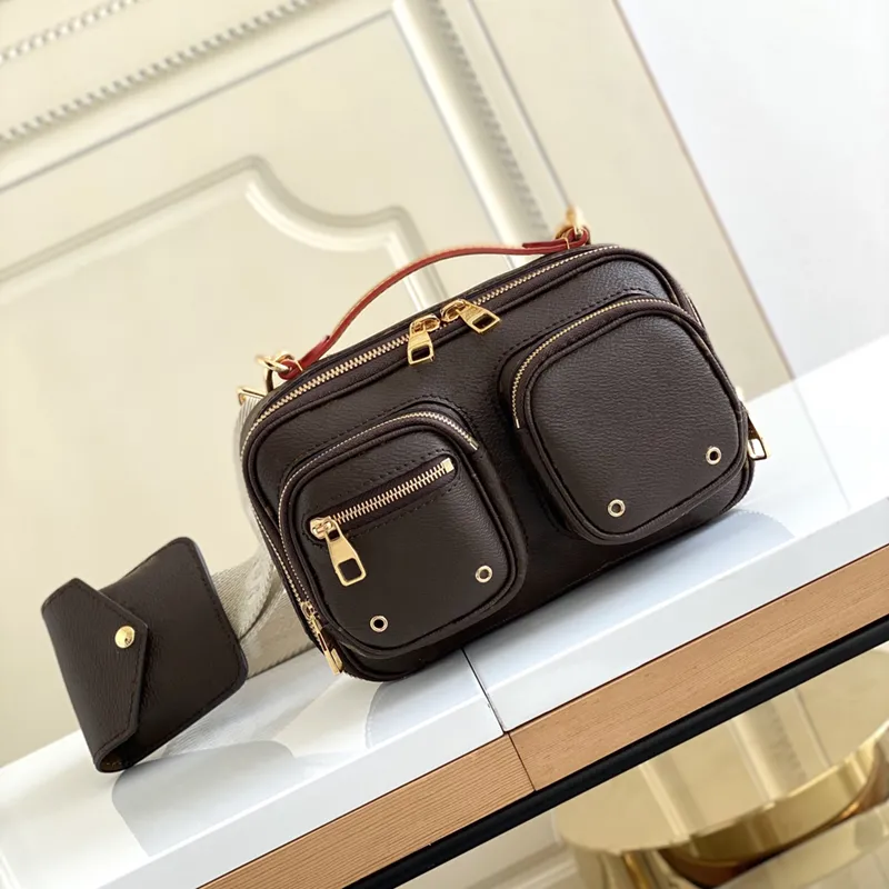 9a Stylish Stuff Sacks Bag Practical Crossbody Camera Wallet Canvas Natural Leather Studded Mini Clutch Shoulder Bag Double Zipper Stängning 18 cm med Box L066