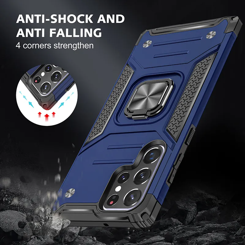 Magnetic Metal Ring Stand Armor Shockproof Cases For Samsung Galaxy S22 Ultra S22 5G S22 Plus Soft TPU Hrad Plastic Back Cover