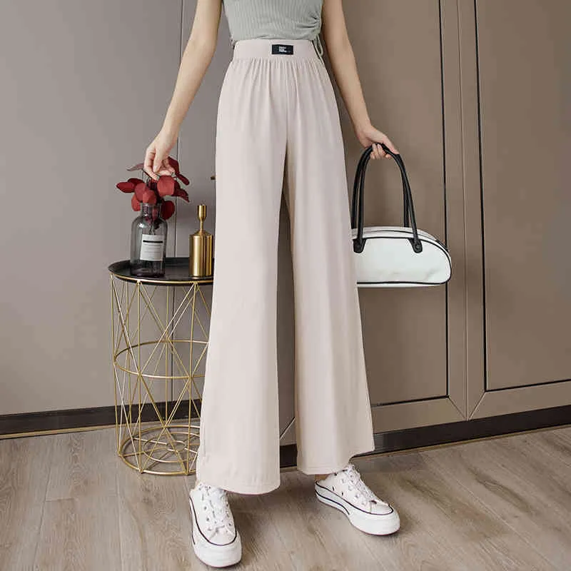 Korean version of high waist slim Antistatic pants loose chic mop the floor thin wide leg casual women 210512