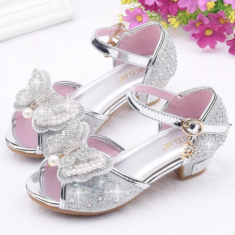 Sandals Children Girls High Heels Summer Kids Little Princess Shoes With Bow Soft Bottom Comfortable Party Fashion