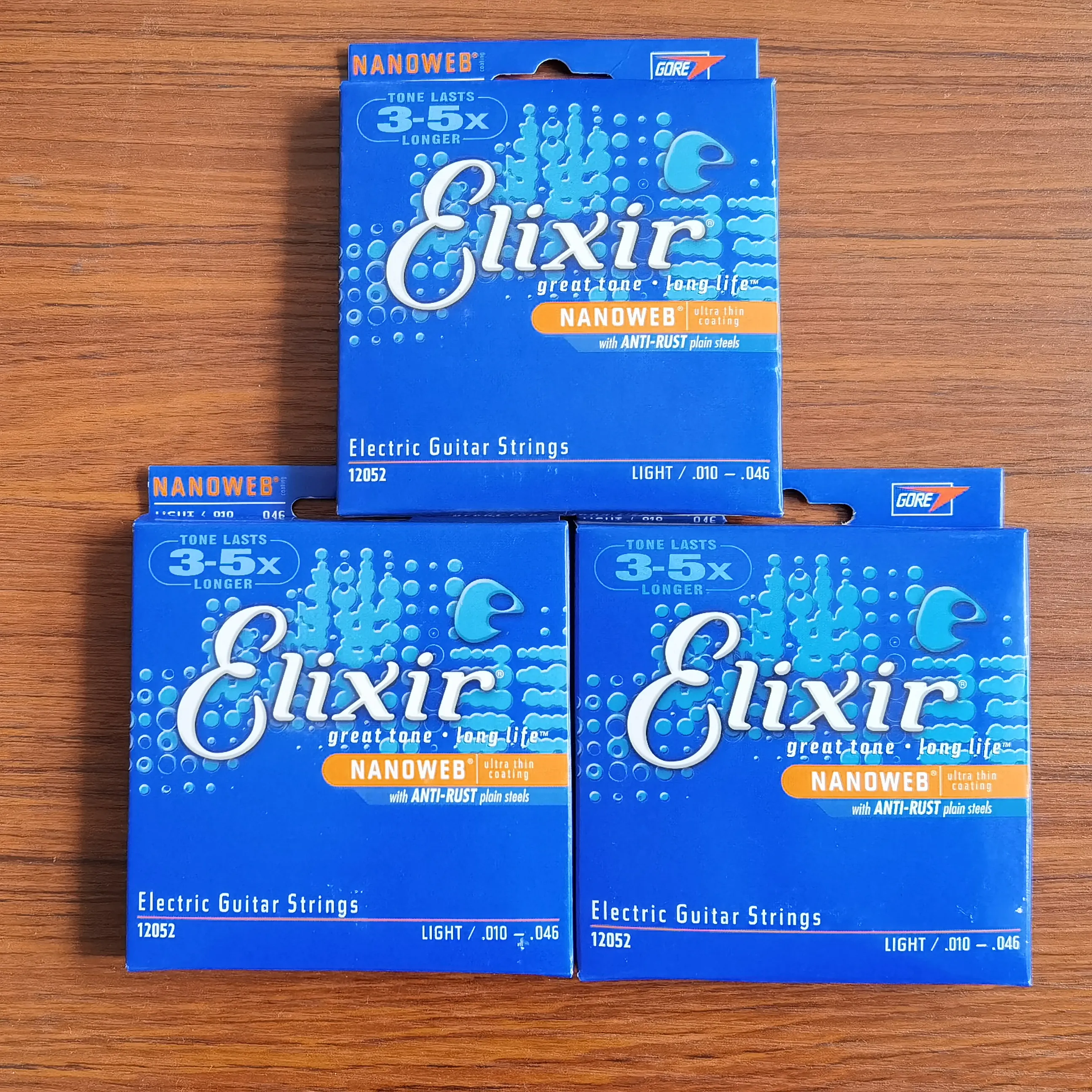 3セットElixir Electric Guitar Strings Nanoweb Ultra薄いコーティング12002 12052アンチラストプレーン鋼ギター弦