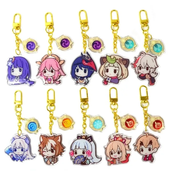 50 pc Moda Anime Genshin Impacto Zhongli Diluc Venti Paimon Keychain Base Acrílico Stands Chaveiro Presente Para Fãs 2021 Y220225