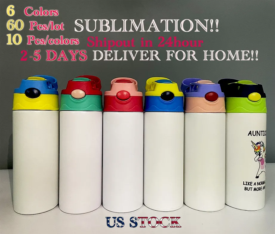 US Warehouse 12oz Sublimation Tumblersストレートシッピーカップステンレススチールベビーボトルダブルウォールバキュームフィード看護ボトルZ11