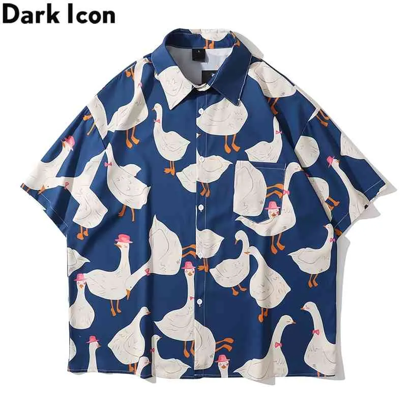 Dark Icon Oversize Chemise hawaïenne tropicale pour hommes Imprimé à manches courtes Poche poitrine Coupe décontractée Vintage S 210809