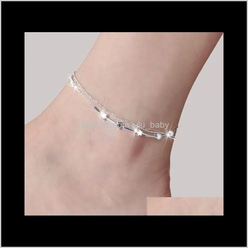 925 Sterling For Women Ladies Girls Unique Nice Sexy Simple Beads Chain Anklet Ankle Foot Jewelry Gift Jafjo Famob2443