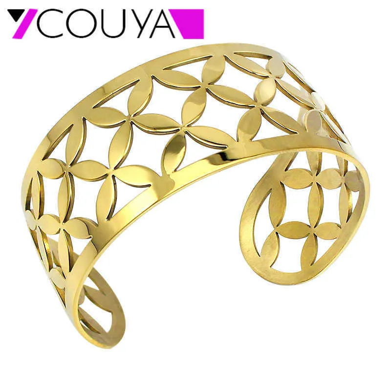 Hollow Cinzelando Geometria Projeto Pulseira Mulheres 3 Cor Bangle Rose Gold Prata Cor Bohemia Boho Punk Day Presente Q0717