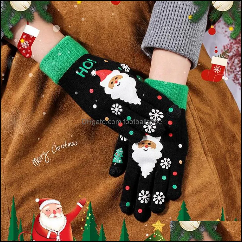 Christmas Glove Full Finger Touch Screen Snowflake Knitted Warm Gloves Unisex Kniting Snowflake Kids Adult Five Fingers Gloves LJJP640