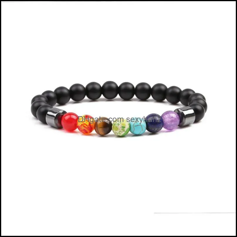10PC/set Natural stone Beads bracelet 7 Chakra Gemstone Crystal Healing Reiki women jewelry bangle Free Shipping