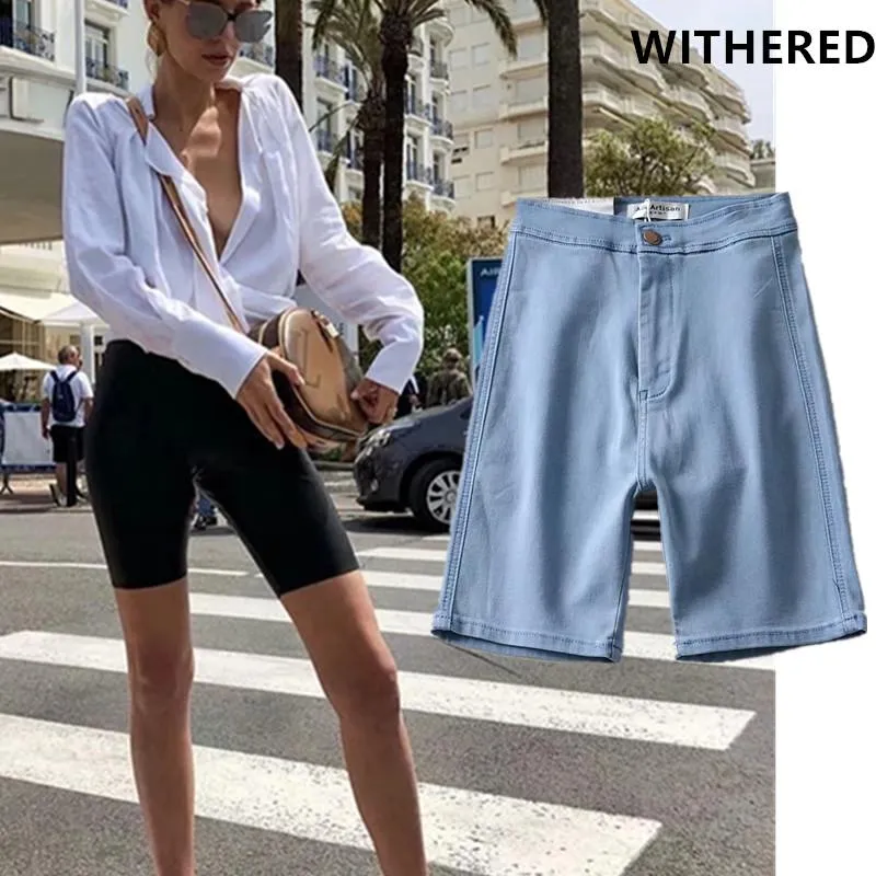 Kvinnors Shorts JennyDave High Street Vintage Wind Super Skinny Bike Denim Women Short Feminino Plus Storlek