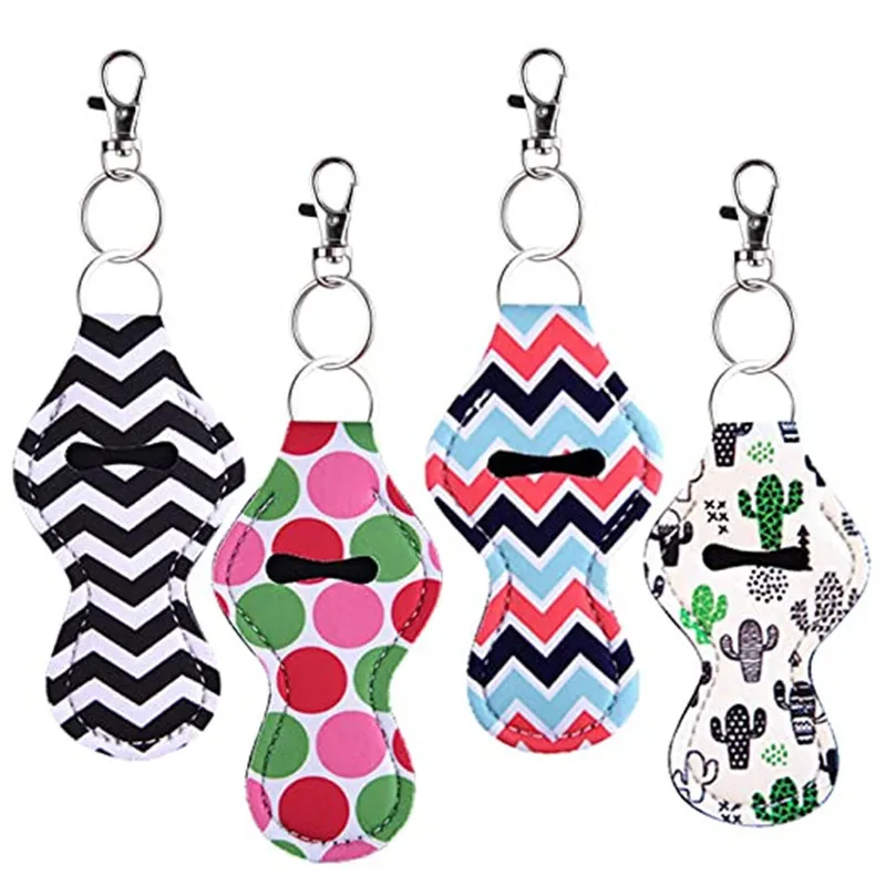 Держатель неопрена для губ для губ Multi-Color Pattern Wedding Party Party Hood KeyChain Key Chapstick для девочек / женщин 10.5CMX5.5CM