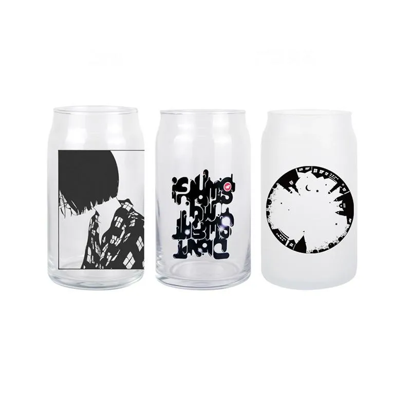 12oz Sublimation Clear Glass Cups 16oz Can Shaped Wine Tumbler Bamboo Lid Cocktail Cup Ice Cola Jar Home Straw Mug