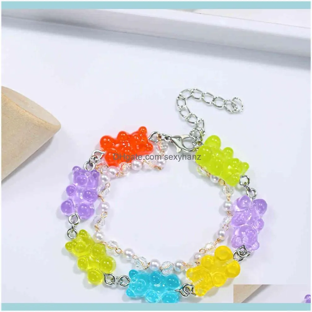 Candy Color Cute Cartoon Bear Chain Earrings for Women and Girl Daily Lovely Jelly Pendant Long Dangle Jewelry