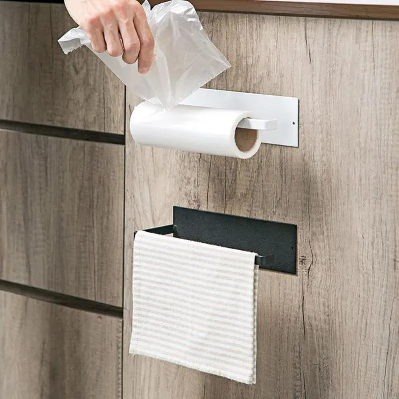Towel Racks Kitchen Self-adhesive Roll Paper Holder Storage Rack Toilet Tissue Hanger Household Large Bearing Capacity Accessories