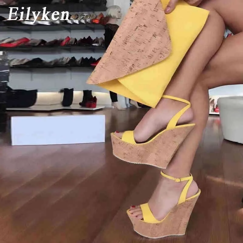 Eilyken Open Toe Ankelband Platform Wedges Kvinnor Sandaler Super High Cover Heel Gladiator Damskor Spänne Sommar Sandaler Y0305