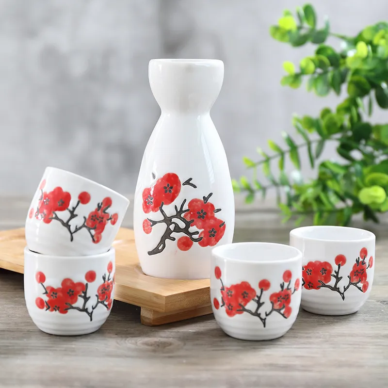 Set Da 5 Pezzi Sake Giapponese In Ceramica Elegante Bottiglia Di Vino E  Tazze Regalo Di Bicchieri Con Motivo Floreale Di Fiori Di Ciliegio Bianco  Da 7,34 €