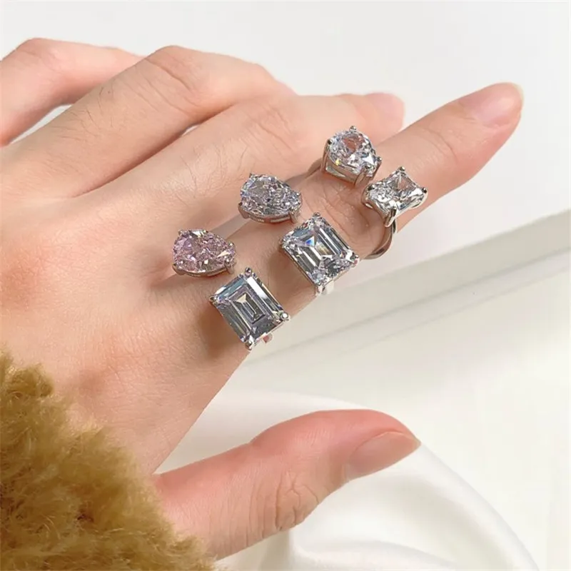 Öppningar Justerbara Ringar Lyx 925 Sterling Silver Ring Utan Nickel Plumbum Vit Rosa 5A Kubik Zircona Kvinnor Party Wedding Ring Engagement Smycken med låda
