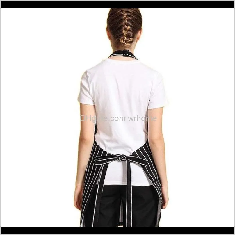 adjustable black stripe bib apron with 2 pockets cook tool (black)1