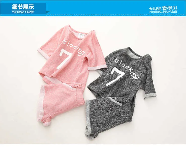 Girls Clothing Set Summer 2 3 4 5 6 7 8 9 10 Years Old Kids Girl Number Letter Print Short Sleeve T Shirt+Shorts Sports Set (13)