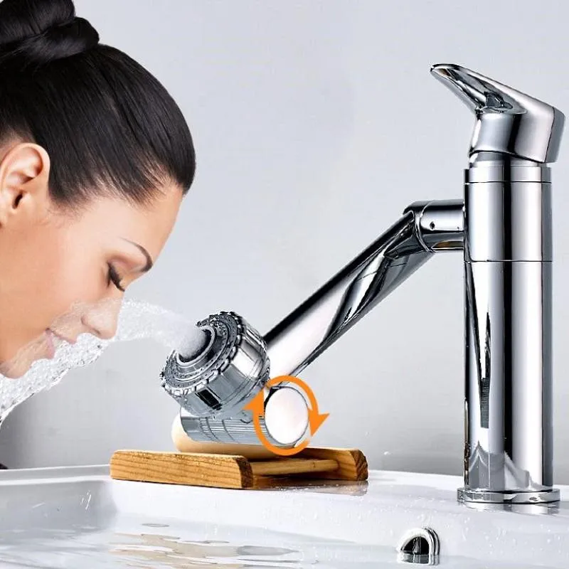 Badkamer Wastafel Kranen Fortune Kat Basin Kraan 360 Roteren Messing Mixer Tap Trek Spuit Nozzle Zwart / Sliver